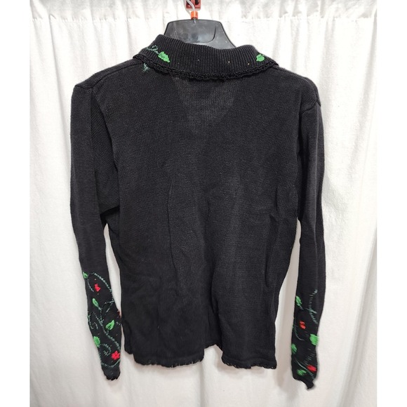 Arriviste Christmas Sweater Black‎ Poinsettias Beads cardigan - Picture 6 of 6